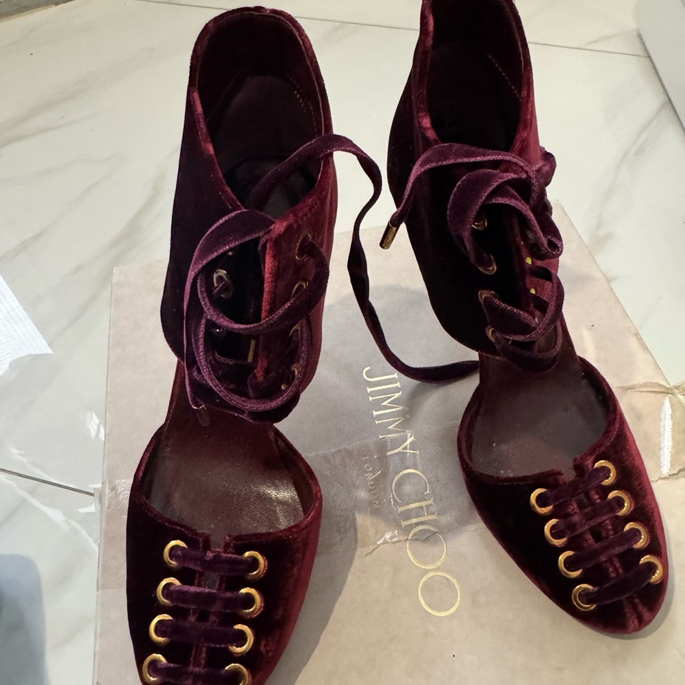 Jimmy Choo Burgundy Velvet Women's Shoes